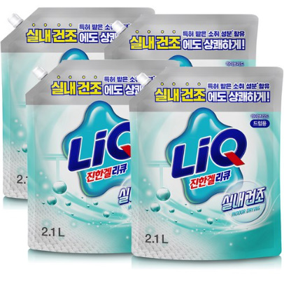 리큐 진한겔 하이브리드 실내건조 드럼용 액체세제 리필, 2.1L, 4개